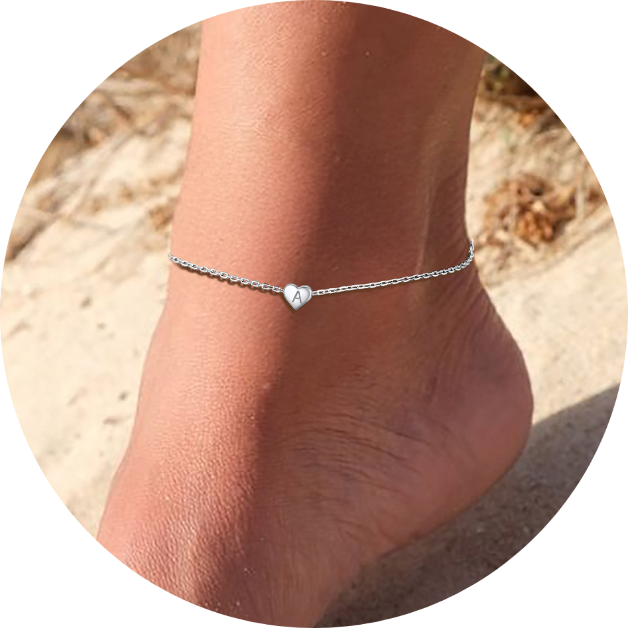 Sterling Silver Initial Ankle Bracelets for Women Waterproof Heart Anklet with Letter A Summer Foot Jewelry